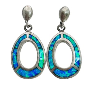 Opal Sterling Open Circle Pushback Earrings 5.83 G