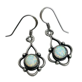 Opal Sterling Hook Dangle Earrings 3.28 G