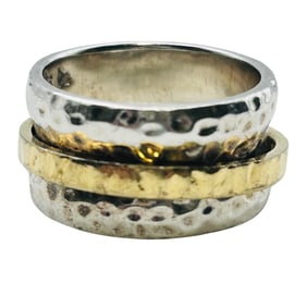 Silpada Sterling Hammered Two Tone Spinner Ring Size 9, 13.2 G