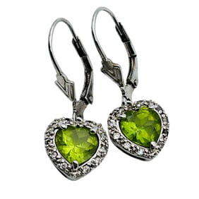 SILPADA Sterling Green-stone Heart Dangle Earrings 3.8 G