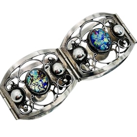 Damasa Gallegos Mexico Vintage Sterling Art Glass Wide Bracelet 34.49 G