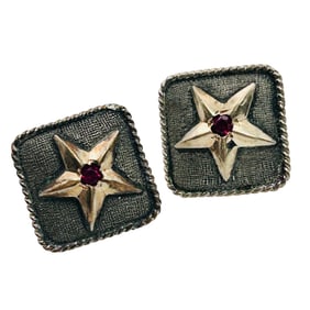 VOGT 14k GF Sterling Mexico, Red Gem Square Stud Earrings 3.9 G