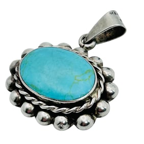 Mexico, Sterling Turquoise Oval Pendant 13.6 G
