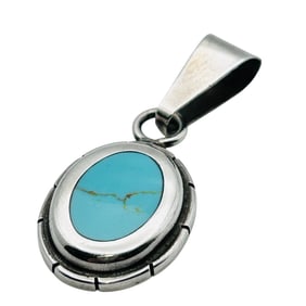Mexico, Sterling Turquoise Oval Pendant, 8.87 G