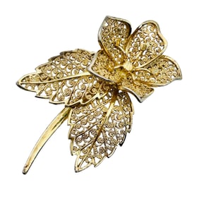 Signed BIRKS Sterling Filigree Flower Brooch 6.53 G