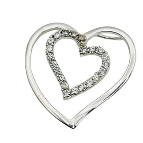 VIVAH Sterling Double Heart Pendant Clear Stones 2.12 G