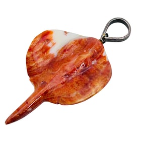 Sterling Coral Carved Stingray Pendant, 6.2 G