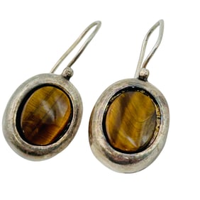 SALAT Tigers Eye Sterling Oval Hook Back Earring 6.2 G