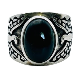 Sterling Green Stone Eagle Band Ring Size 6.5, 10.1 G