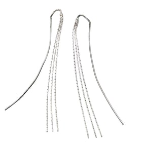 Italy, Sterling Thread Box Chain Dangle Earrings, 2.94 G