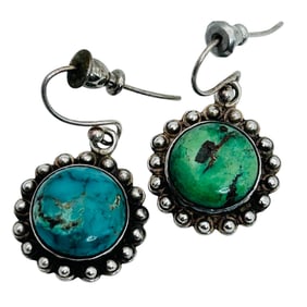 Turquoise Sterling Oval Dangle Earring 7.02 G