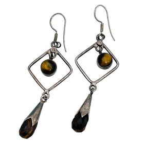 Tigers Eye Southwest Sterling Dangle Earring 7.6 G