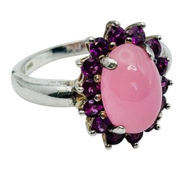 Pink Quartz Center-stone Sterling Statement Ring Size 7, 4.31 G