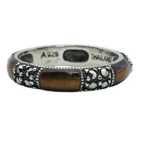 Tigerseye MARCASITE Sterling Band Size 7, 3.02 G