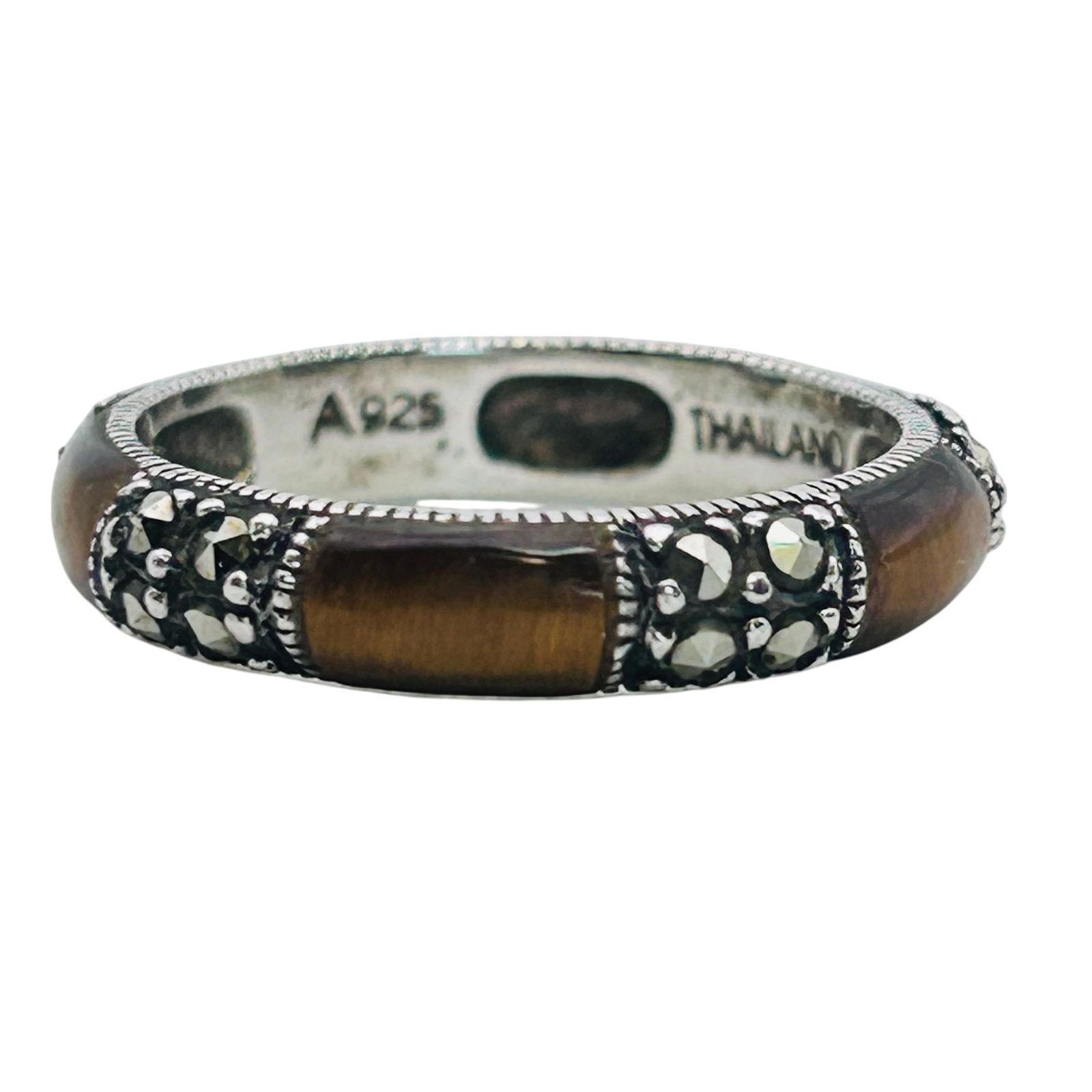 Tigerseye MARCASITE Sterling Band Size 7, 3.02 G: Tigerseye MARCASITE Sterling band size 7 3.02 g