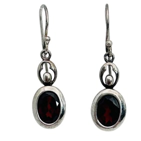 Garnet Sterling Dangle Earrings 3.15 G