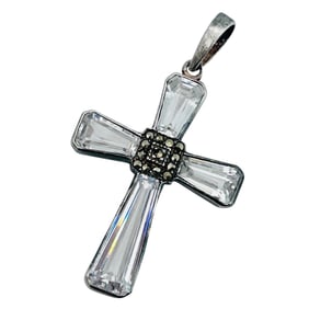MC Rhinestone Sterling MARCASITE Cross Pendant 7.46 G