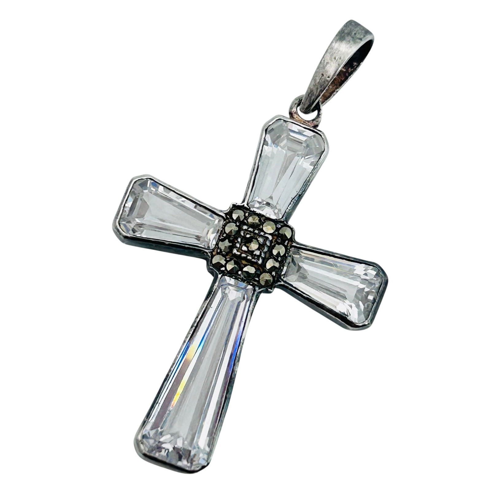 MC Rhinestone Sterling MARCASITE Cross Pendant 7.46 G: MC rhinestone Sterling MARCASITE cross pendant 7.46 g