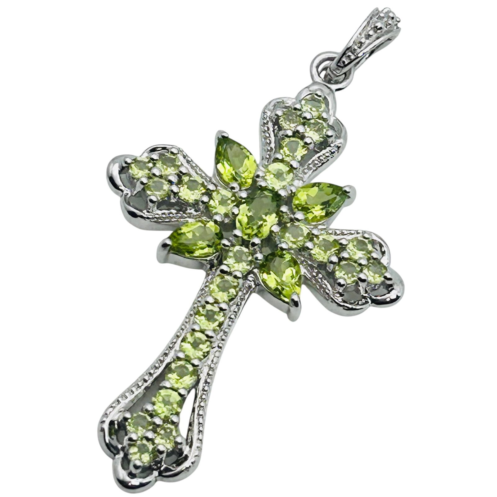 Emerald Sterling Vibrant Cross Pendant 9.3 G: Emerald Sterling vibrant cross pendant 9.3 g