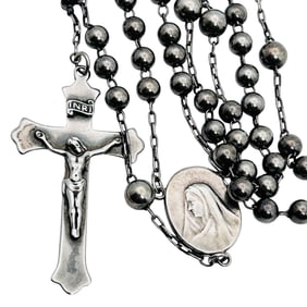 Sterling Crucifix Beaded Rosary 11.6 G