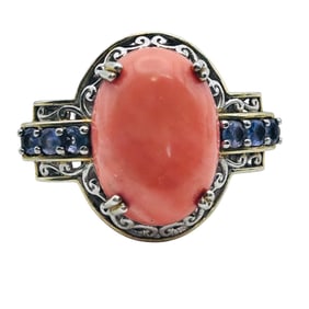 NH Coral And IOLITE Sterling Statement Ring Size 6, 9.71 G
