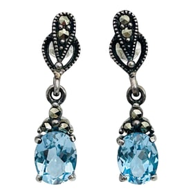 Topaz MARCASITE Sterling Dangle Earrings 4.67 G