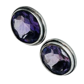 Amethyst Sterling Round Stud Earrings 3.77 G