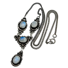 Moonstone Sterling Curb Chain Graduated Necklace 14.79 G