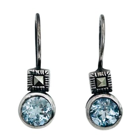 Topaz And MARCASITE Sterling Hook Dangle Earrings 3.18 G
