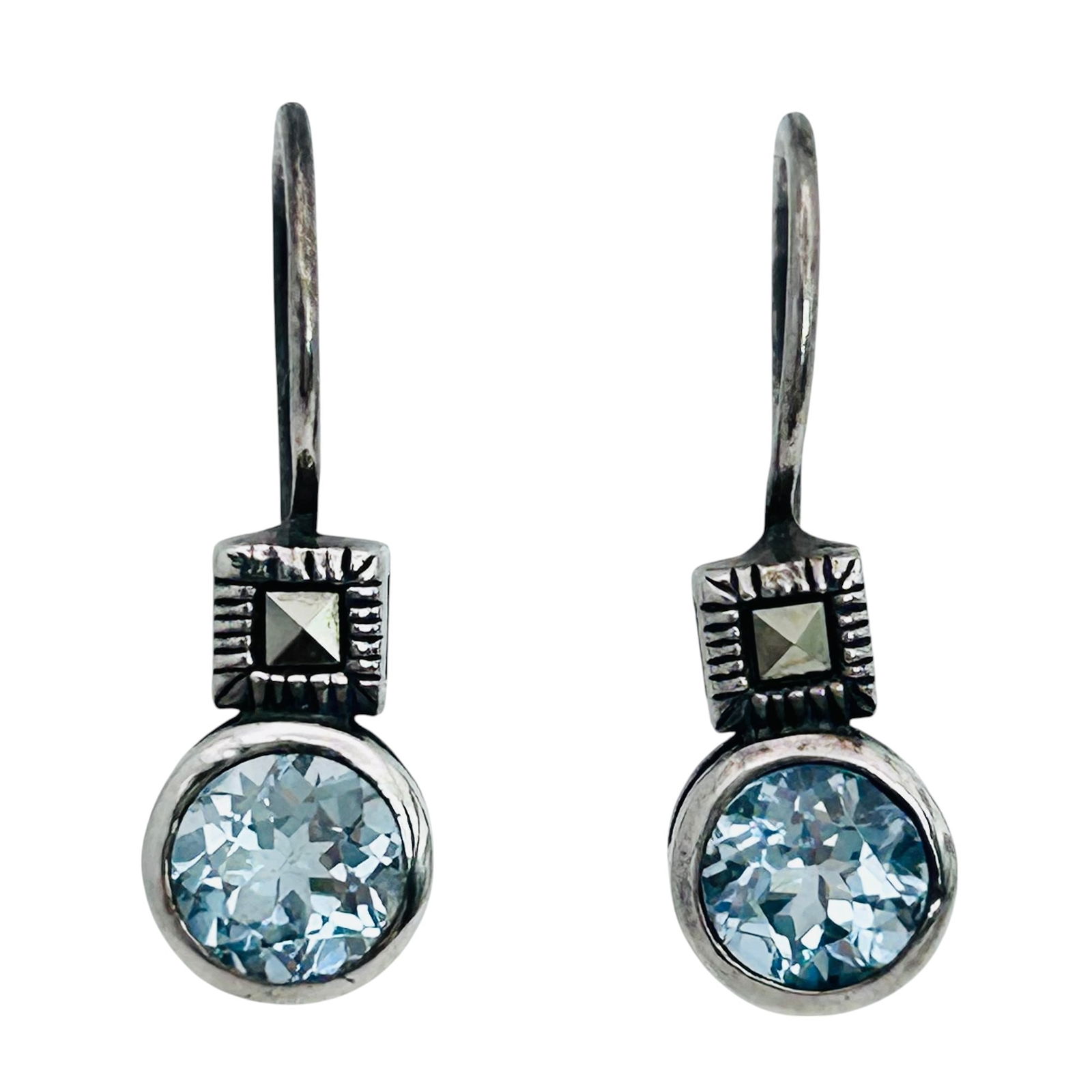 Topaz And MARCASITE Sterling Hook Dangle Earrings 3.18 G (1 of 5)