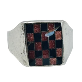 Sterling Checkered Ring Size 12, 7.85 G