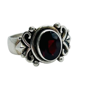 Signed PM Garnet Sterling Statement Ring Size 6, 4.51 G
