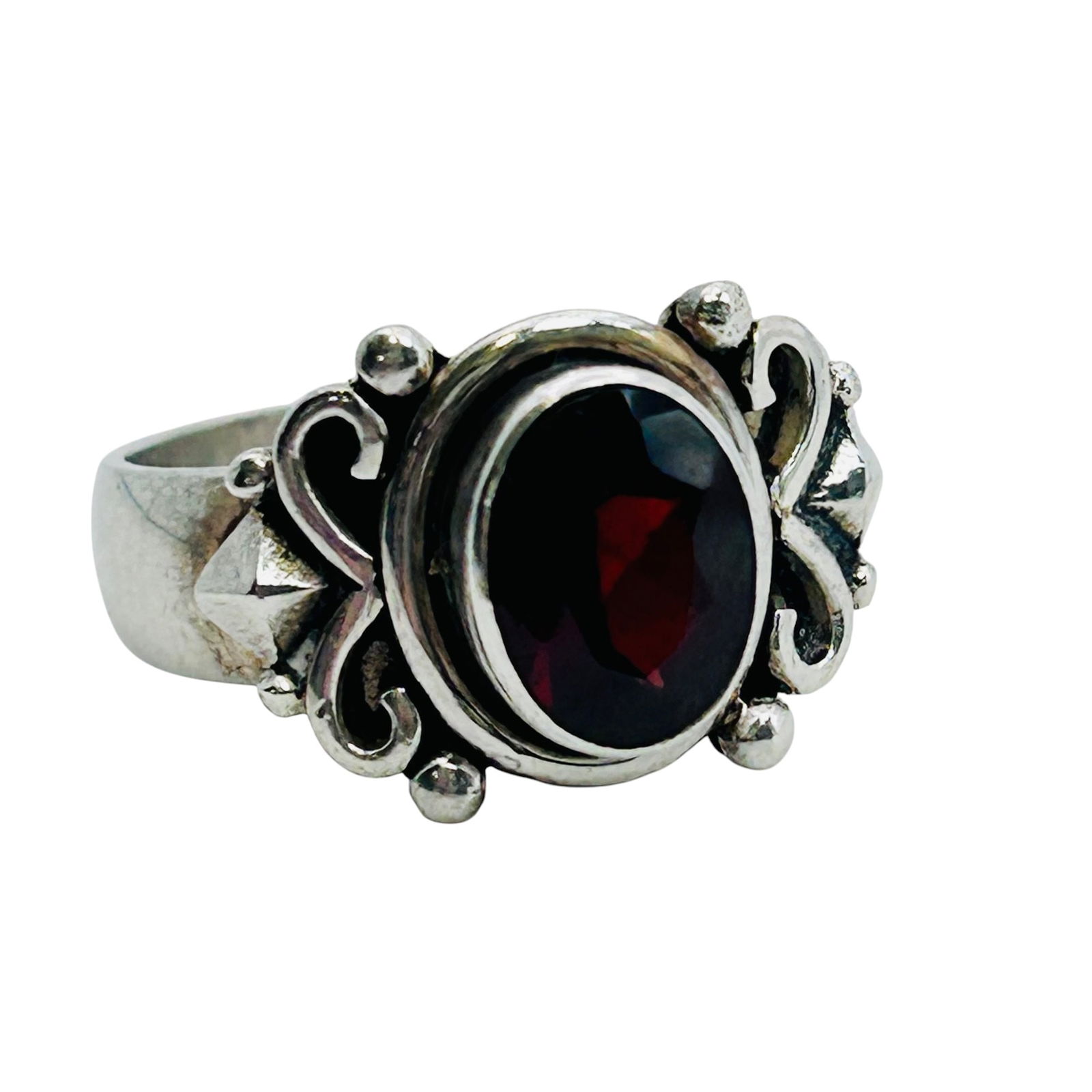 Signed PM Garnet Sterling Statement Ring Size 6, 4.51 G (1 of 6)