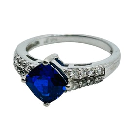 Sapphire And Topaz Sterling Ring Signed Size 7, 3.18 G