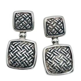 SE Sterling Basket Woven Dangle Earrings 6.6 G