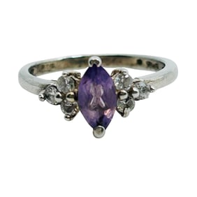 Amethyst And Rhinestone Sterling Ring Size 6, 2.26 G