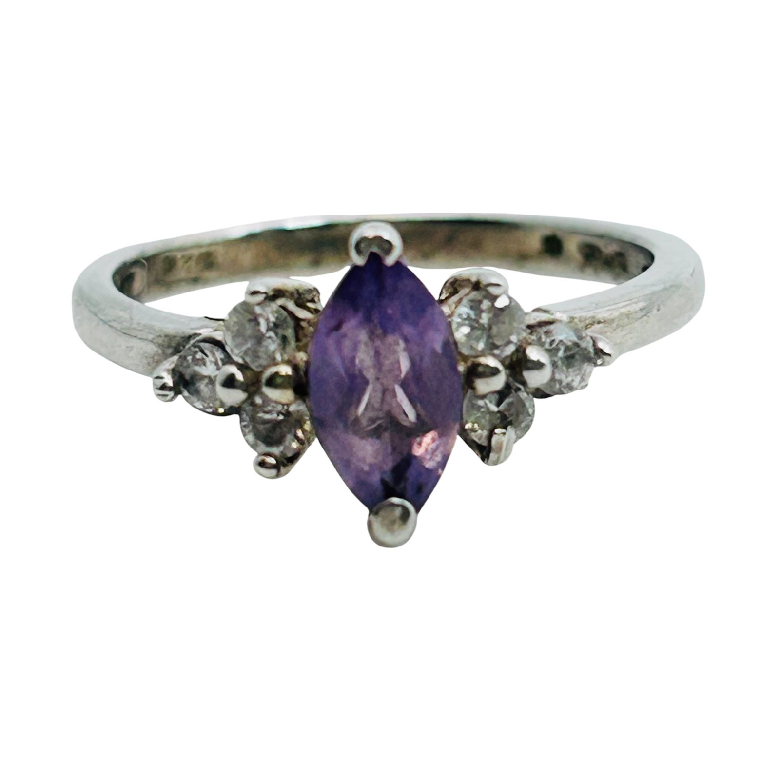 Amethyst And Rhinestone Sterling Ring Size 6, 2.26 G: Amethyst and rhinestone Sterling ring size 6 2.26 g