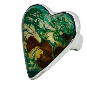 Navajo Signed FB Sterling Turquoise Heart Ring Size 8, 11.21 G