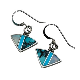 Navajo Sterling Signed Inlaid Stone Earrings, 3.68 G
