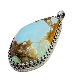 Navajo Signed FB Sterling Turquoise Pendant 13.3 G