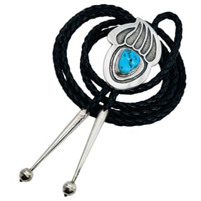Alvin Thompson Navajo Sterling Bolo Tie 43 G Leather Braided Cord