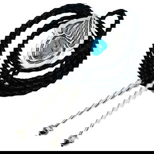 Alvin Thompson Navajo Sterling Bolo Tie 43 G Leather Braided Cord: Alvin Thompson Navajo Sterling Bolo Tie 43 g Leather Braided Cord