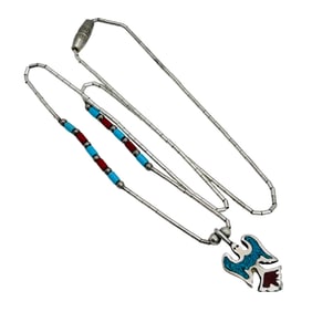 Signed Southwest Sterling Eagle And Bead Chain Necklace 4.03 G