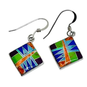 Zuni Signed Sterling Dangle Earrings 3.88 G
