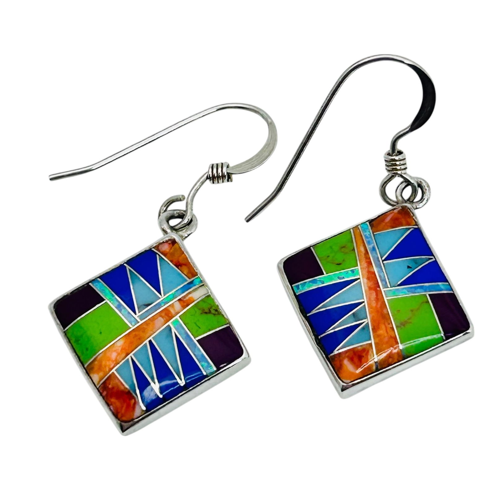 Zuni Signed Sterling Dangle Earrings 3.88 G (1 of 6)