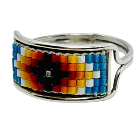 Navajo Signed DW Sterling Bead Green Size 11, 3.27 G