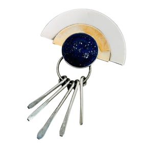 Navajo Signed GF Sterling Half Moon Lapis lazuli Brooch. 9.7g