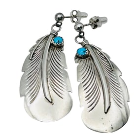 Signed C. Yazzie Navajo Sterling Push Back Feather Earrings 6.98g