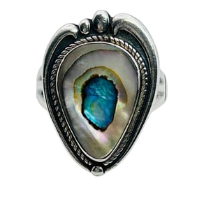 Navajo Abalone Signed Sterling Ring Size 6, 6.4 G