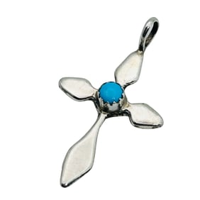 Navajo Sterling Turquoise Cross Pendant 1.98 G